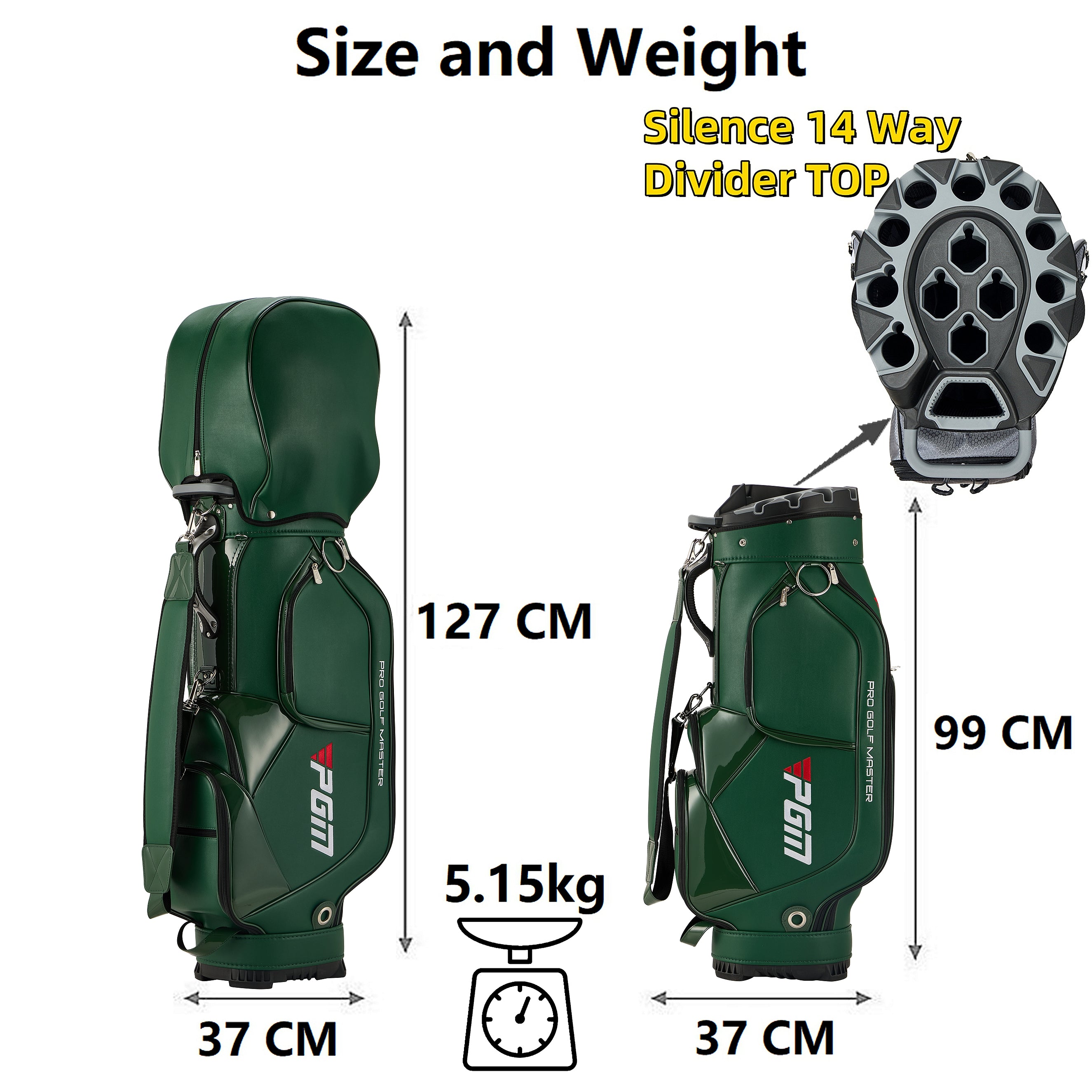 PGM Golf Cart Bag 14 Way Organizer Divider Silent Top Waterproof Bag/Green leather