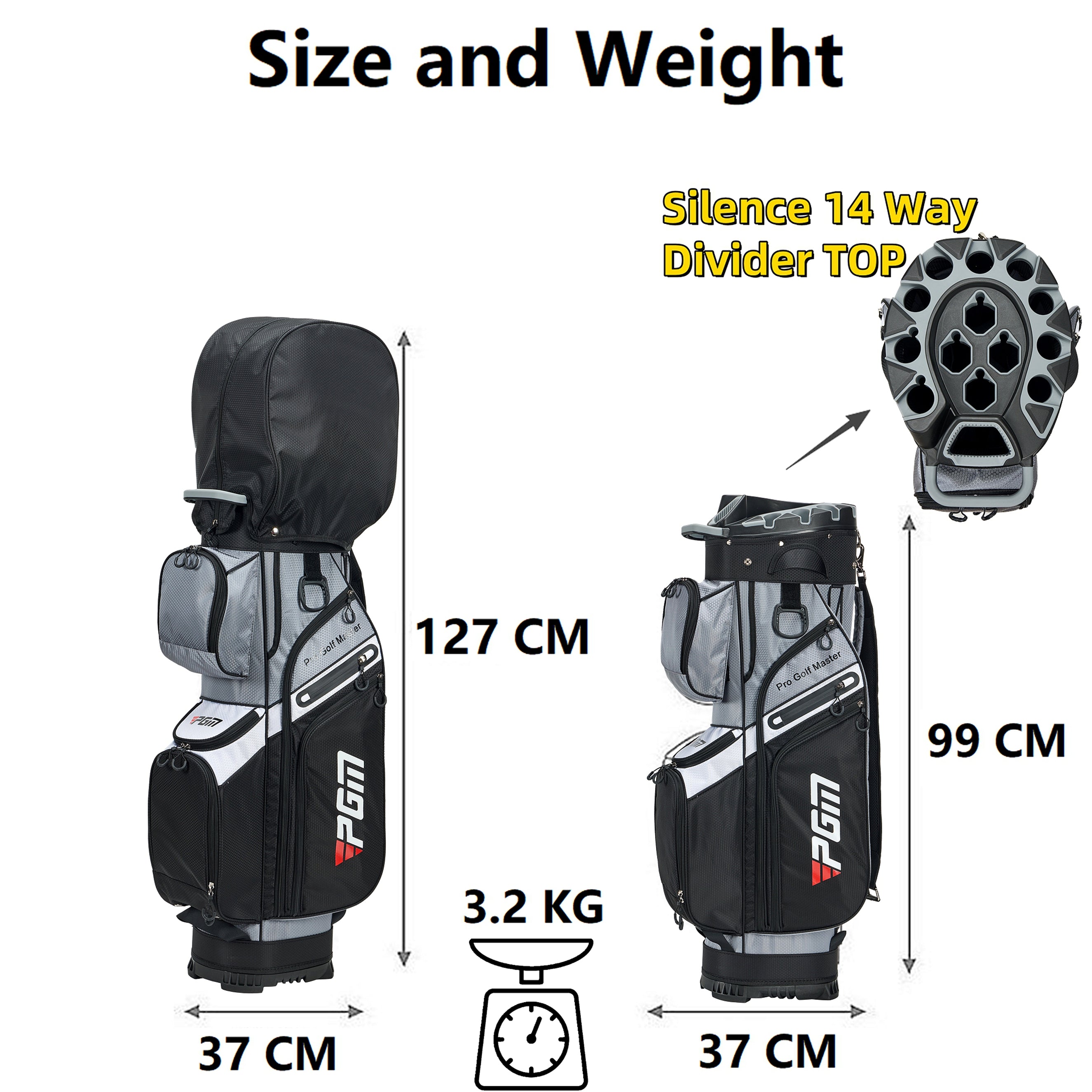 PGM Golf Cart Bag 14 Way Organizer Divider Silent Top Waterproof Bag/black PU leather