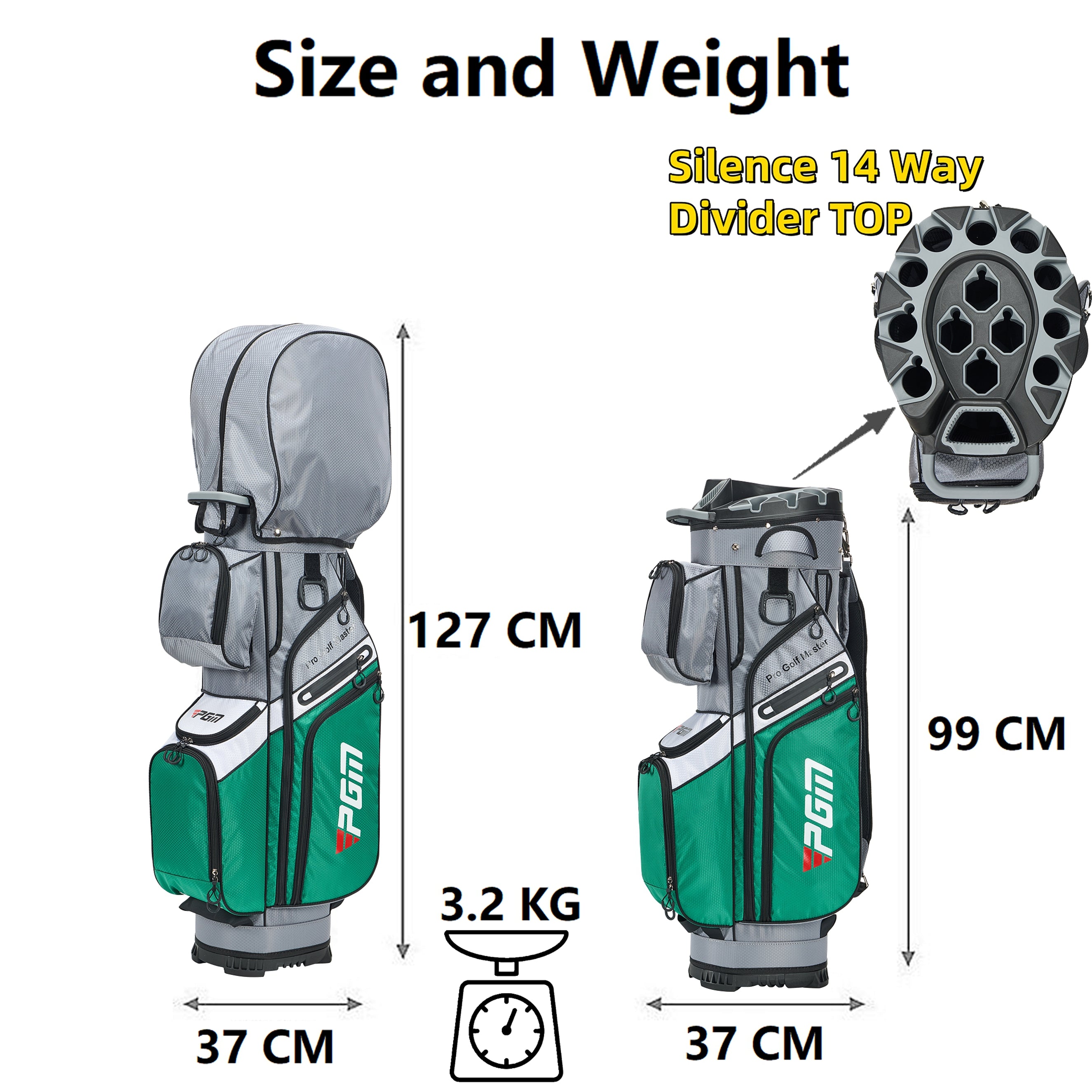 PGM Golf Cart Bag 14 Way Organizer Divider Silent Top Waterproof Bag/green