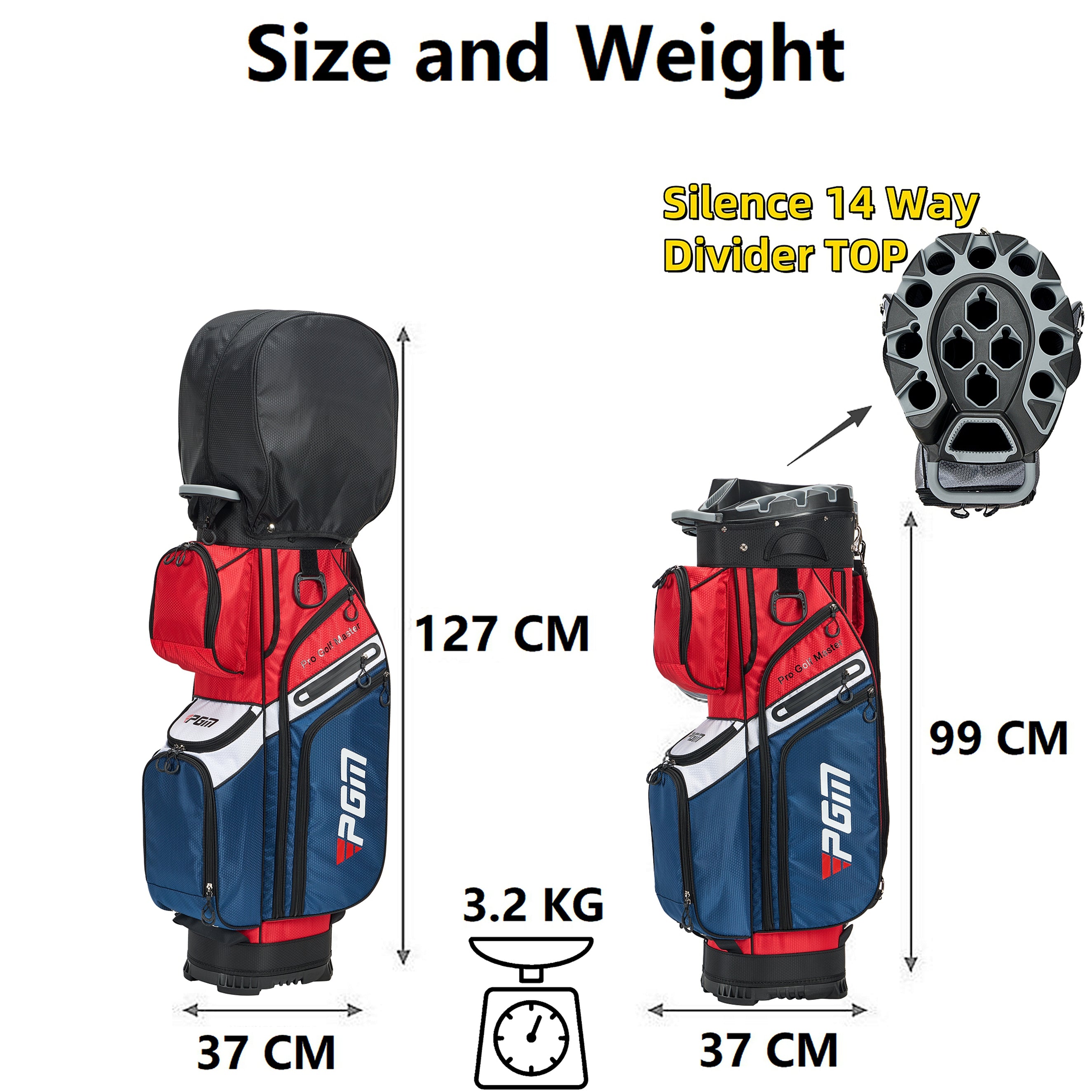 PGM Golf Cart Bag 14 Way Organizer Divider Silent Top Waterproof Bag/Blue