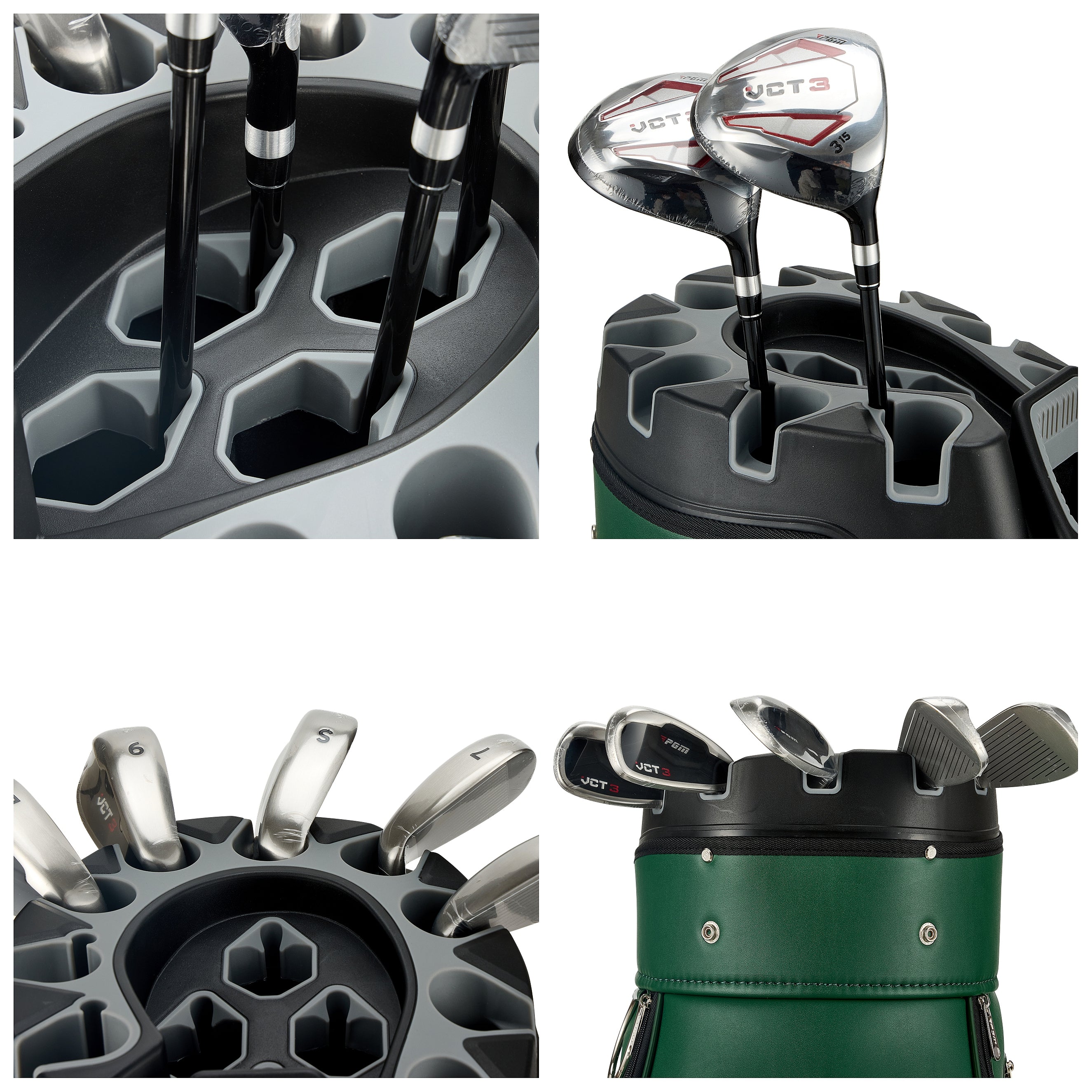 PGM Golf Cart Bag 14 Way Organizer Divider Silent Top Waterproof Bag/Green leather