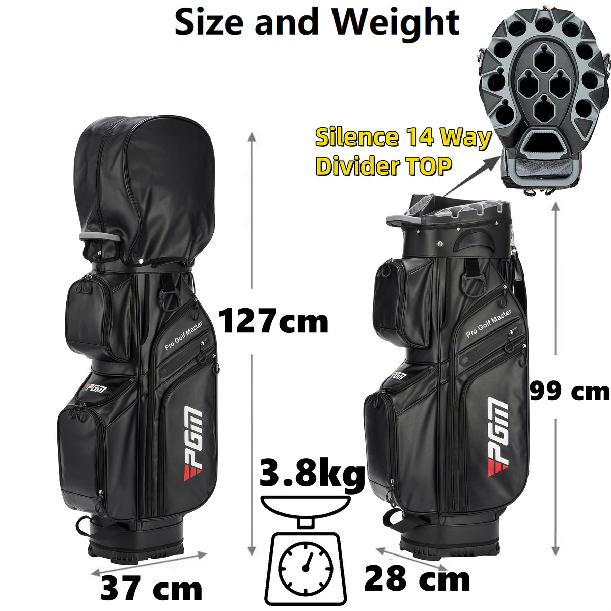 PGM Golf Cart Bag 14 Way Organizer Divider Silent Top Waterproof Bag