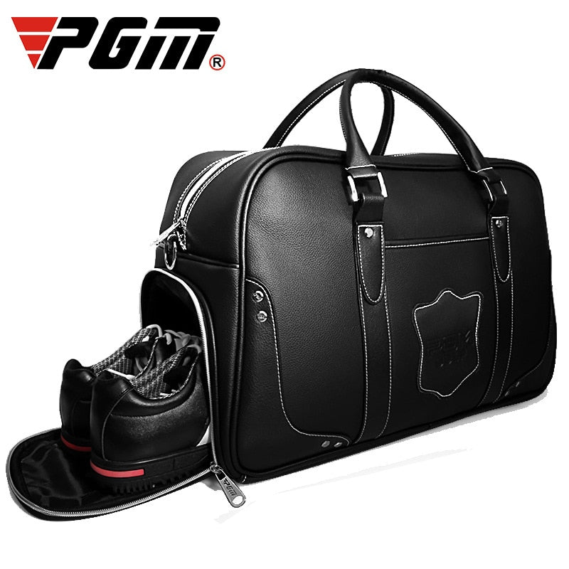 PGM Black Golf Clothing Bag men's motion portable bag Built-in shoes bag Large Capacity Leather YWB021