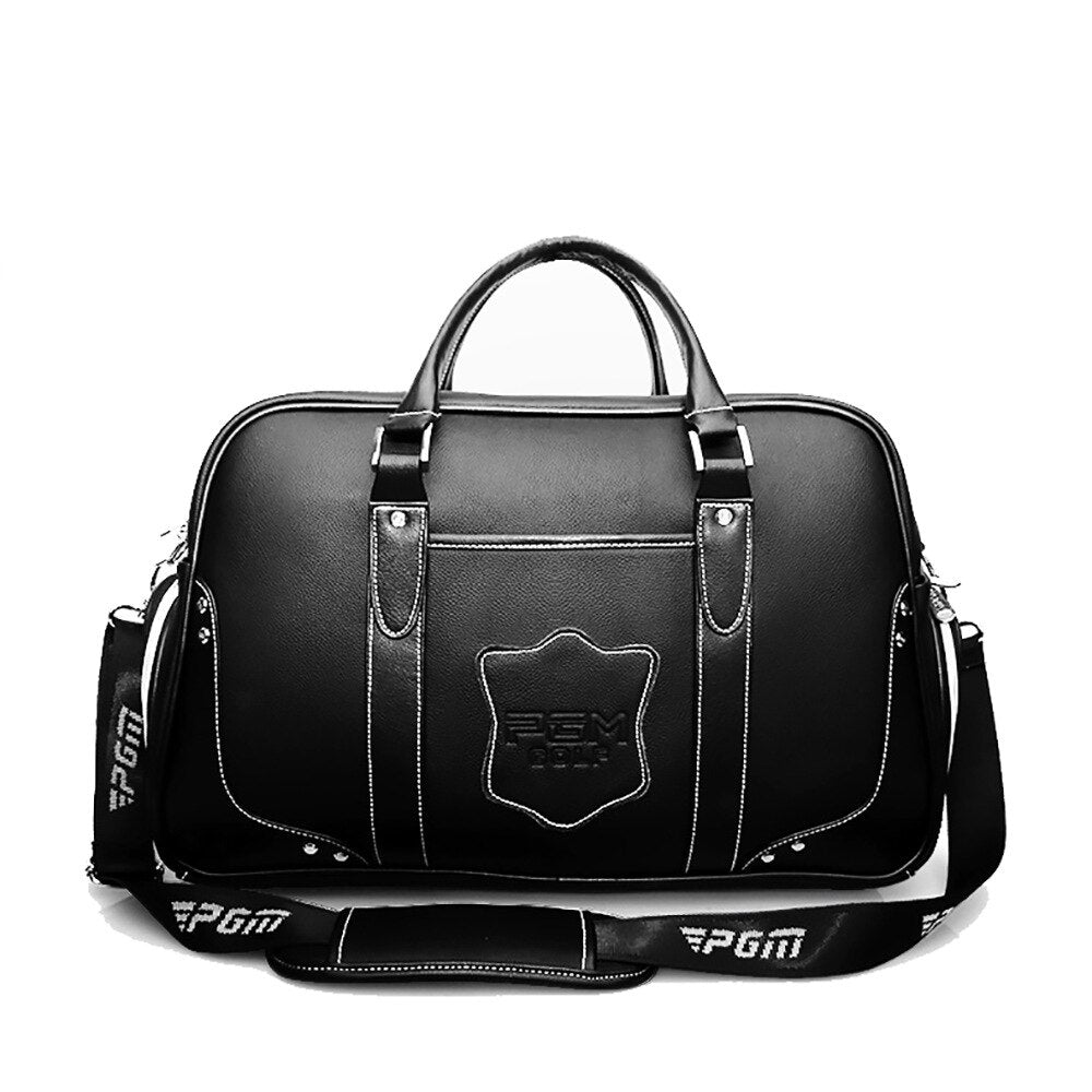 PGM Black Golf Clothing Bag men's motion portable bag Built-in shoes bag Large Capacity Leather YWB021