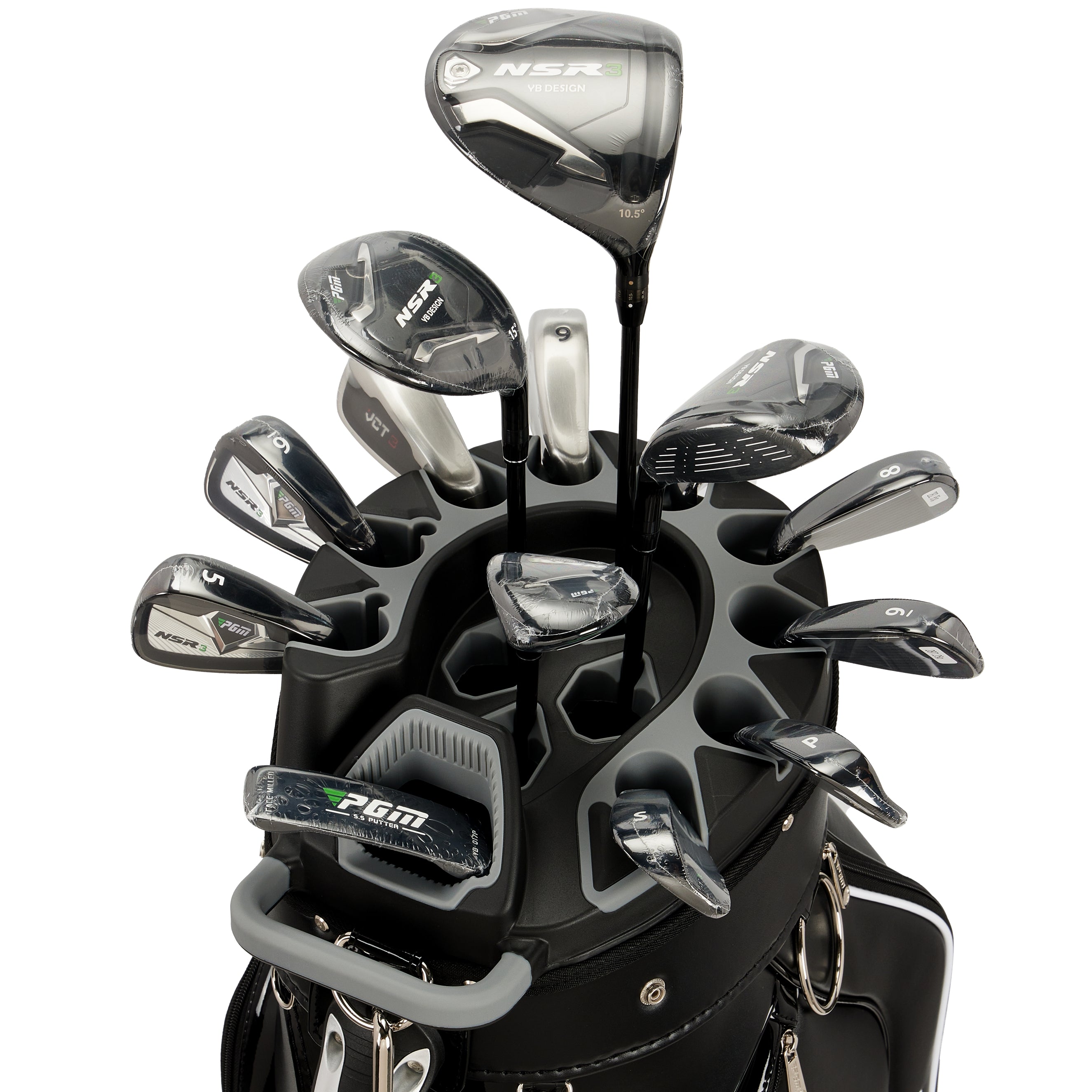 PGM Golf Cart Bag 14 Way Organizer Divider Silent Top Waterproof Bag/black leather