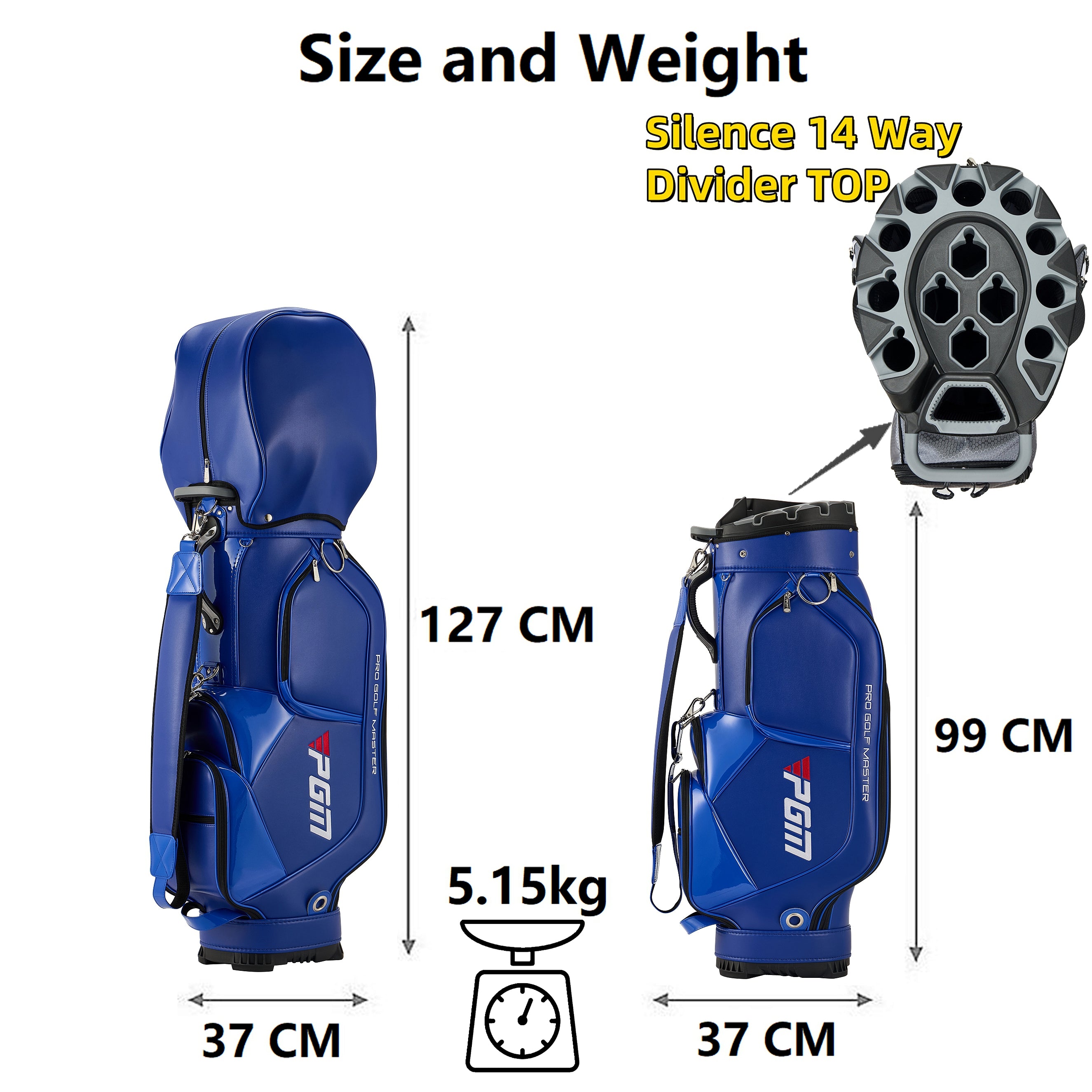 PGM Golf Cart Bag 14 Way Organizer Divider Silent Top Waterproof Bag/Blue leather