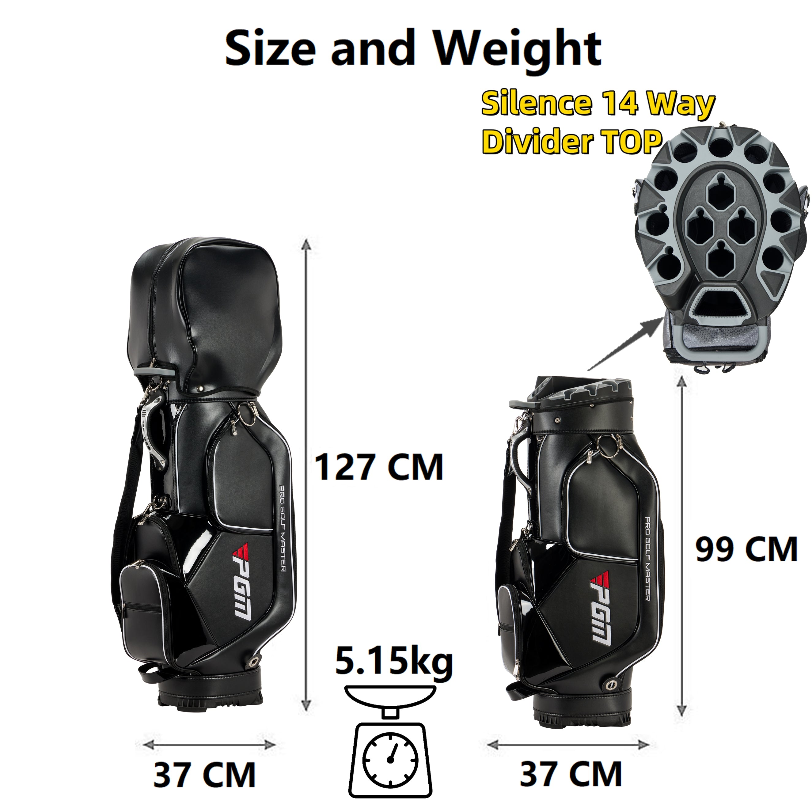 PGM Golf Cart Bag 14 Way Organizer Divider Silent Top Waterproof Bag/black leather