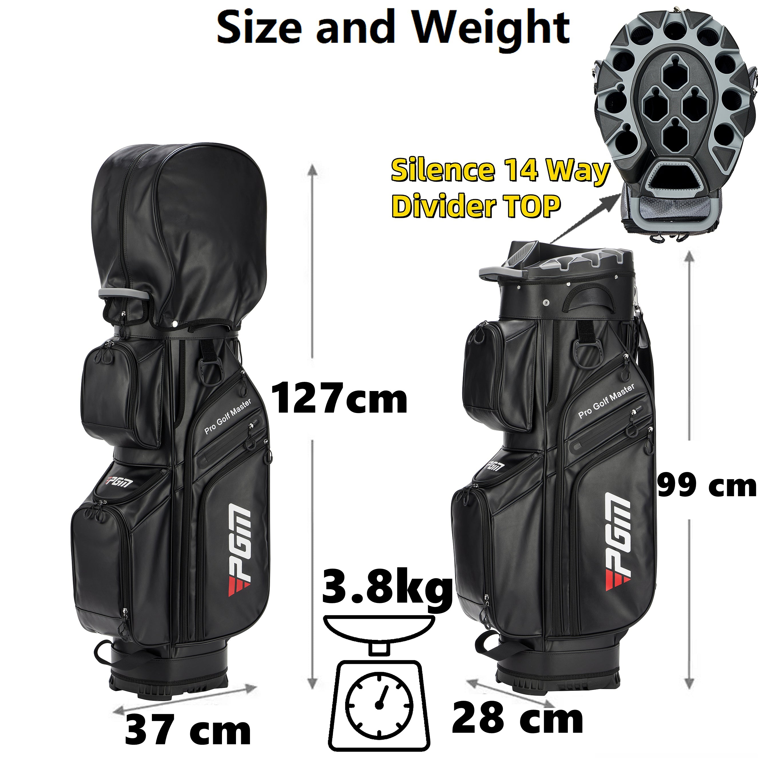 PGM Golf Cart Bag 14 Way Organizer Divider Silent Top Waterproof Bag