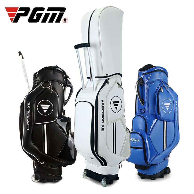 PGM Golf Standard Ball Bag Professional Leather PU Waterproof Golf Cart Club Airbag High Capacity Package With Wheel QB029