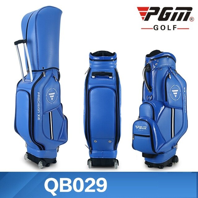 PGM Golf Standard Ball Bag Professional Leather PU Waterproof Golf Cart Club Airbag High Capacity Package With Wheel QB029